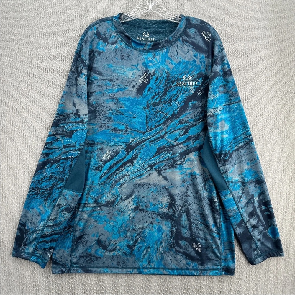 Realtree Mens Shirt Size Large Blue Camo Long Sleeve Fishing Outdoor